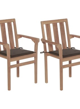 VidaXL Tuinstoelen 2 st met taupekleurige kussens massief teakhout