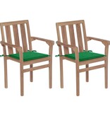 VidaXL Tuinstoelen 2 st met groene kussens massief teakhout