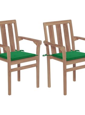 VidaXL Tuinstoelen 2 st met groene kussens massief teakhout