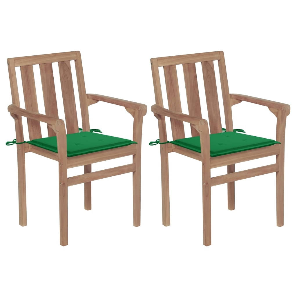 VidaXL Tuinstoelen 2 st met groene kussens massief teakhout