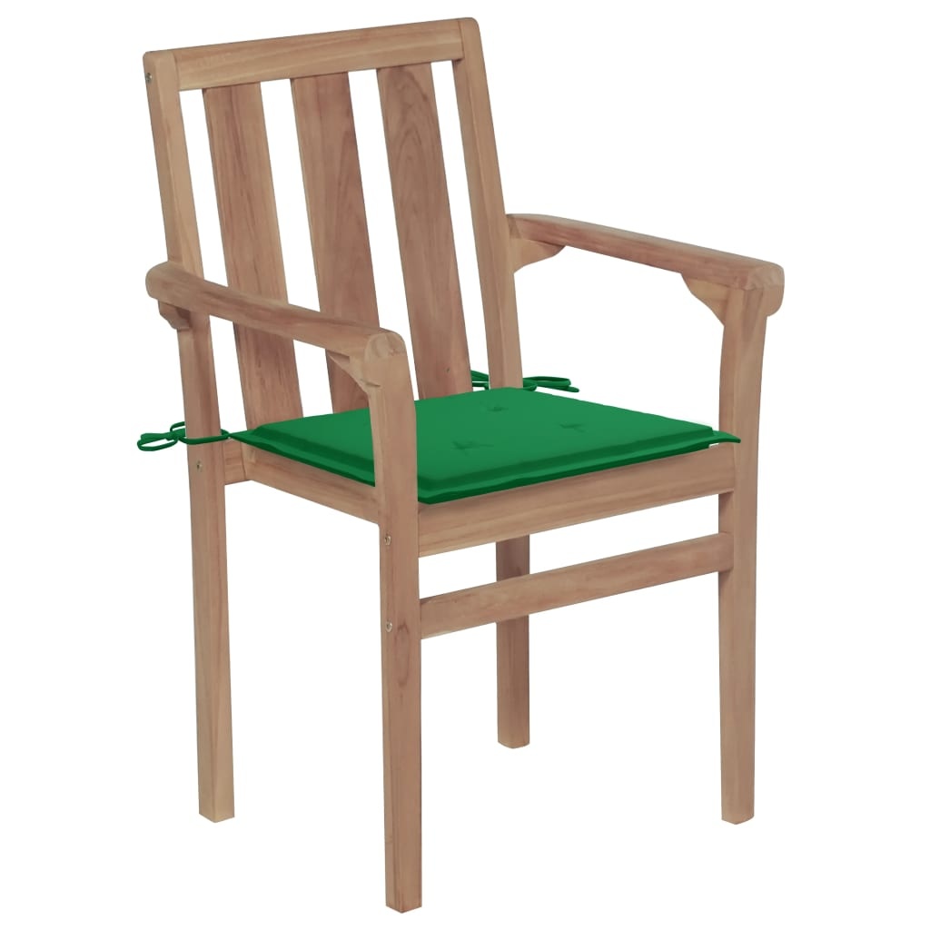 VidaXL Tuinstoelen 2 st met groene kussens massief teakhout
