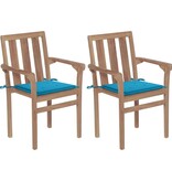 VidaXL Tuinstoelen 2 st met blauwe kussens massief teakhout