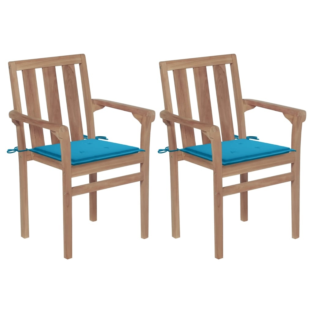 VidaXL Tuinstoelen 2 st met blauwe kussens massief teakhout