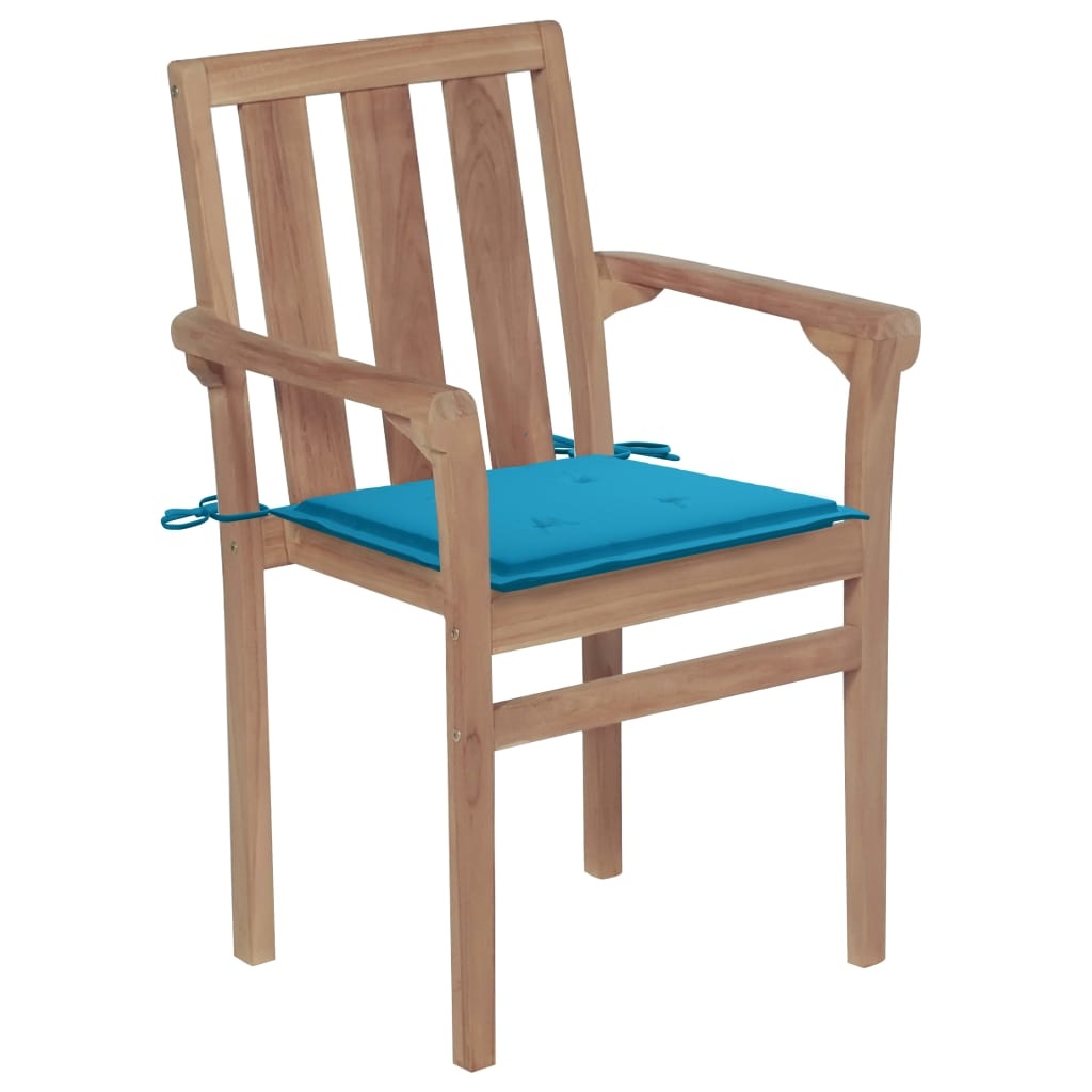 VidaXL Tuinstoelen 2 st met blauwe kussens massief teakhout