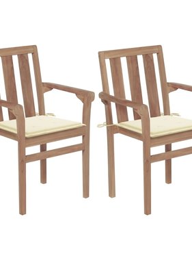 VidaXL Tuinstoelen 2 st met crèmekleurige kussens massief teakhout