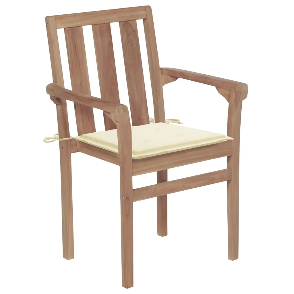 VidaXL Tuinstoelen 2 st met crèmekleurige kussens massief teakhout