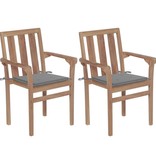 VidaXL Tuinstoelen 2 st met grijze kussens massief teakhout