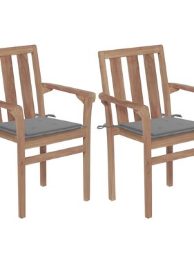 VidaXL Tuinstoelen 2 st met grijze kussens massief teakhout