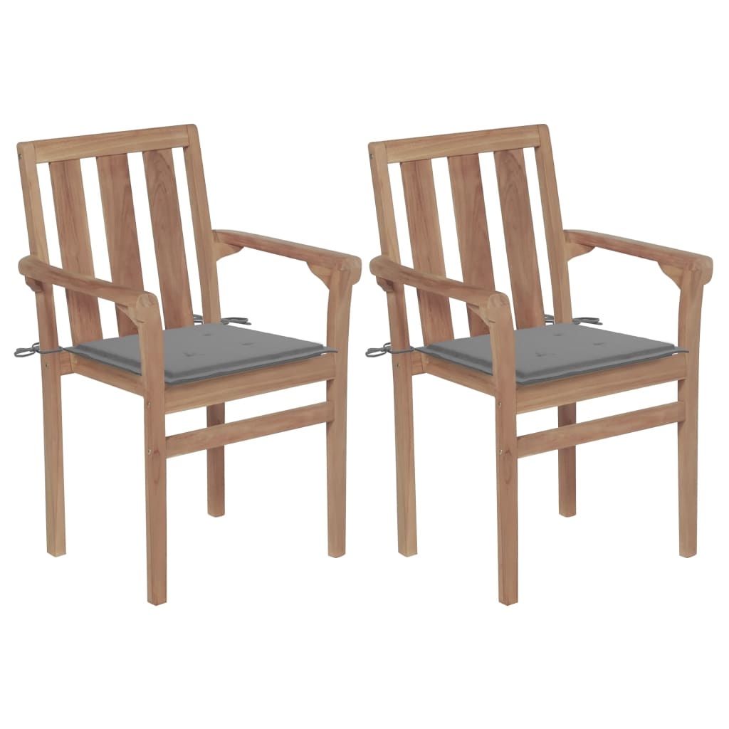 VidaXL Tuinstoelen 2 st met grijze kussens massief teakhout