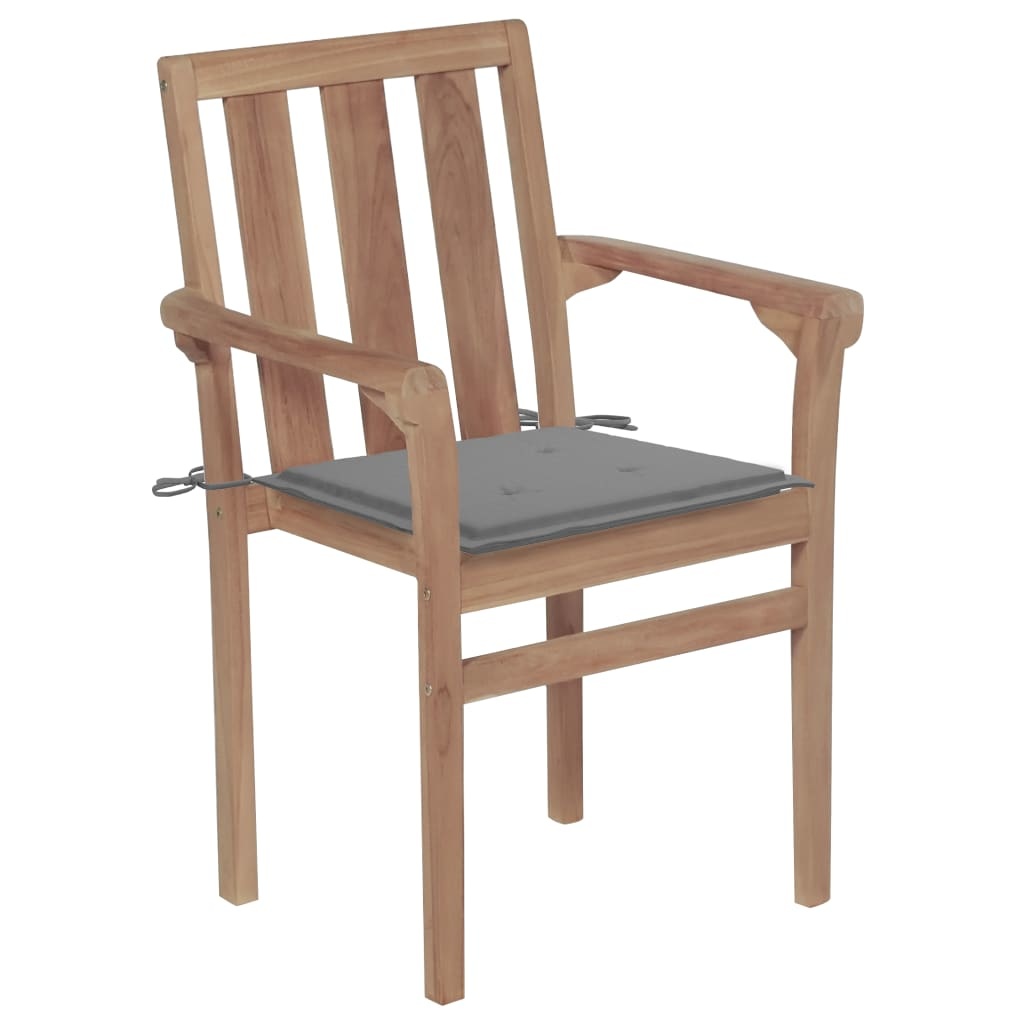 VidaXL Tuinstoelen 2 st met grijze kussens massief teakhout
