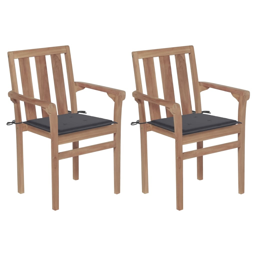 VidaXL Tuinstoelen 2 st met antracietkleurige kussens massief teakhout