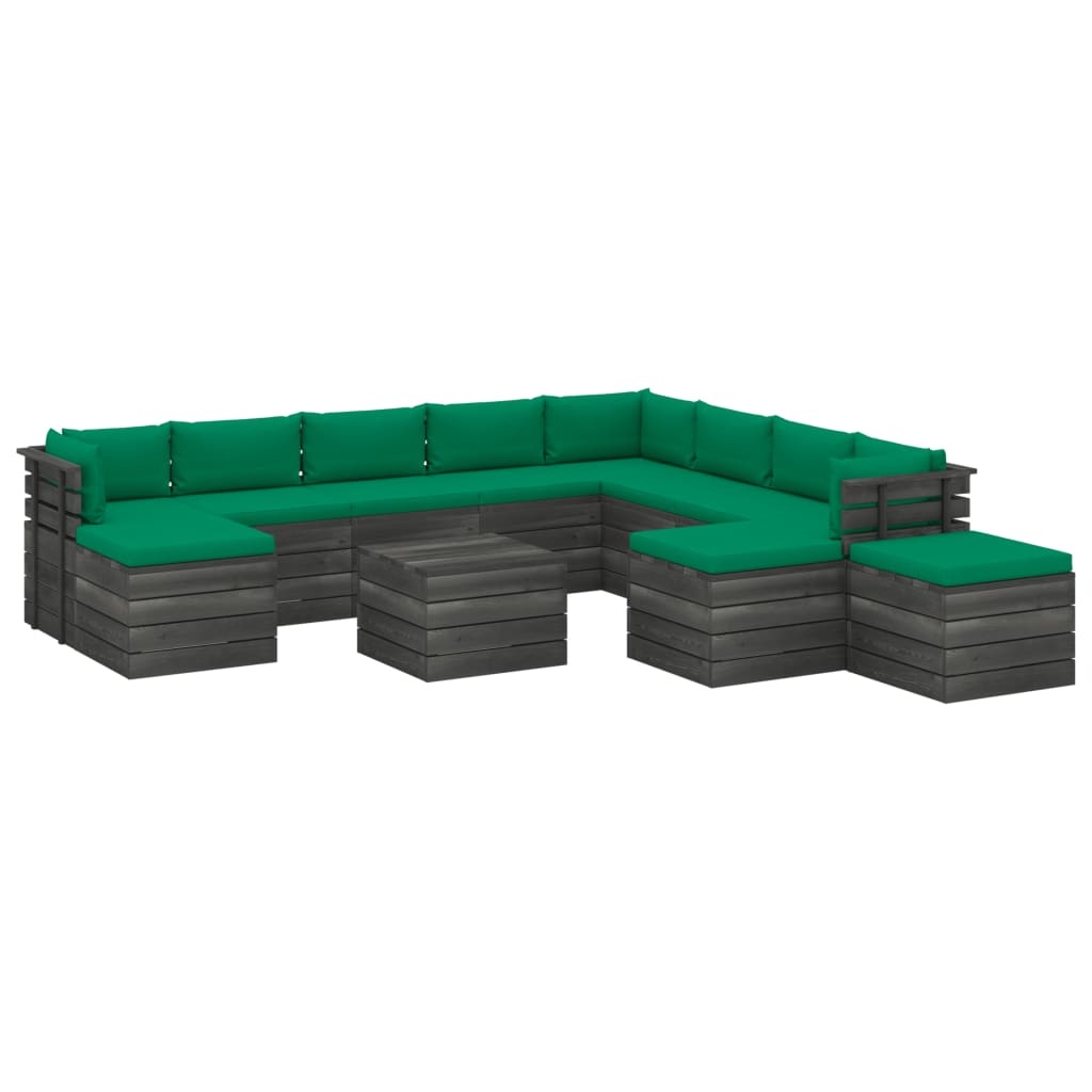VidaXL 12-delige Loungeset met kussens pallet massief grenenhout