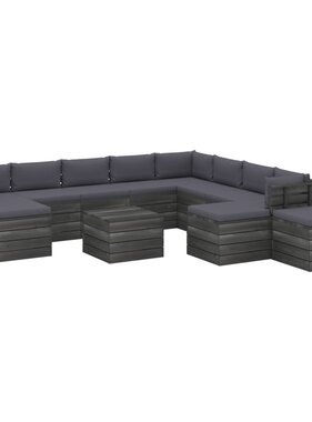 VidaXL 12-delige Loungeset met kussens pallet massief grenenhout