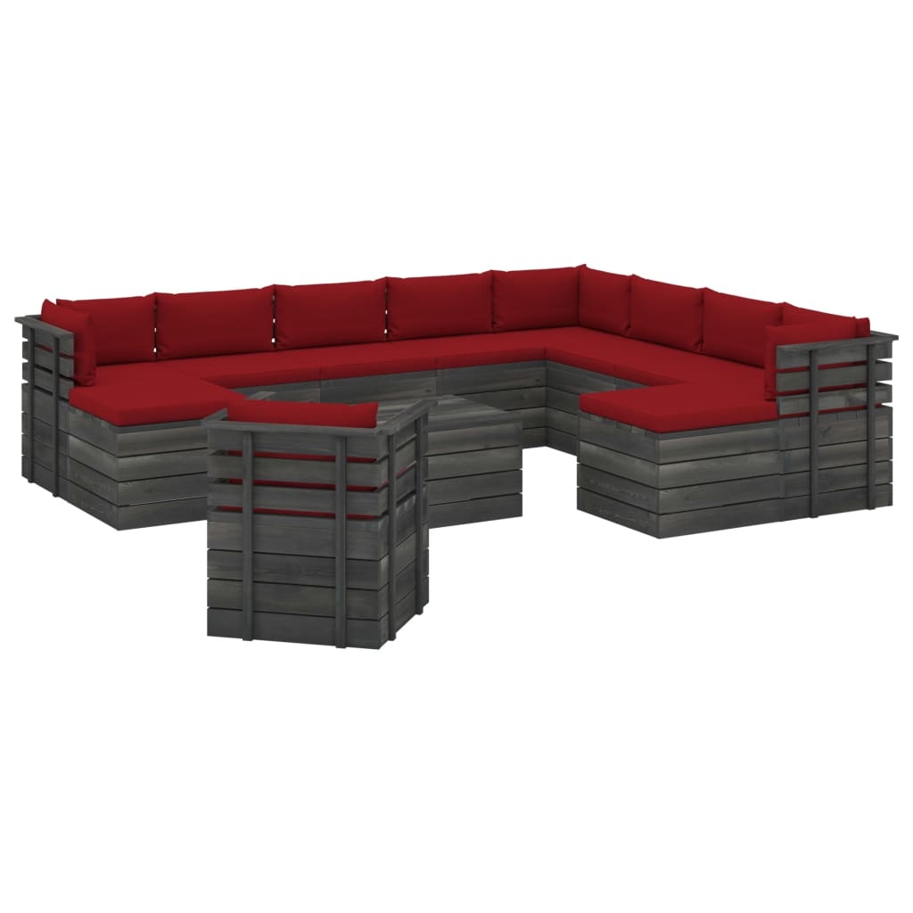 VidaXL 12-delige Loungeset met kussens pallet massief grenenhout