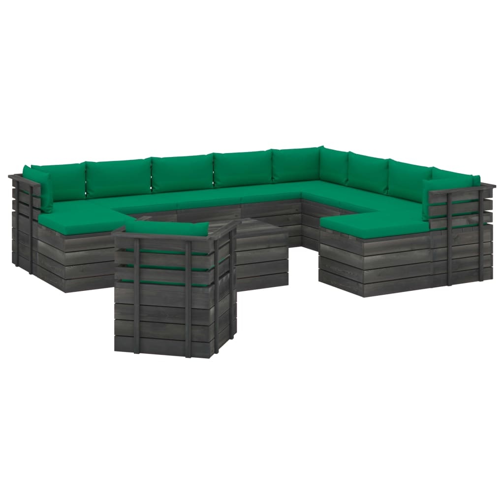 VidaXL 12-delige Loungeset met kussens pallet massief grenenhout