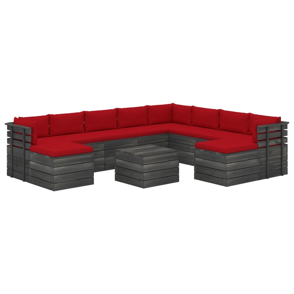 VidaXL 11-delige Loungeset met kussens pallet massief grenenhout
