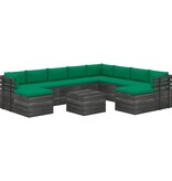 VidaXL 11-delige Loungeset met kussens pallet massief grenenhout
