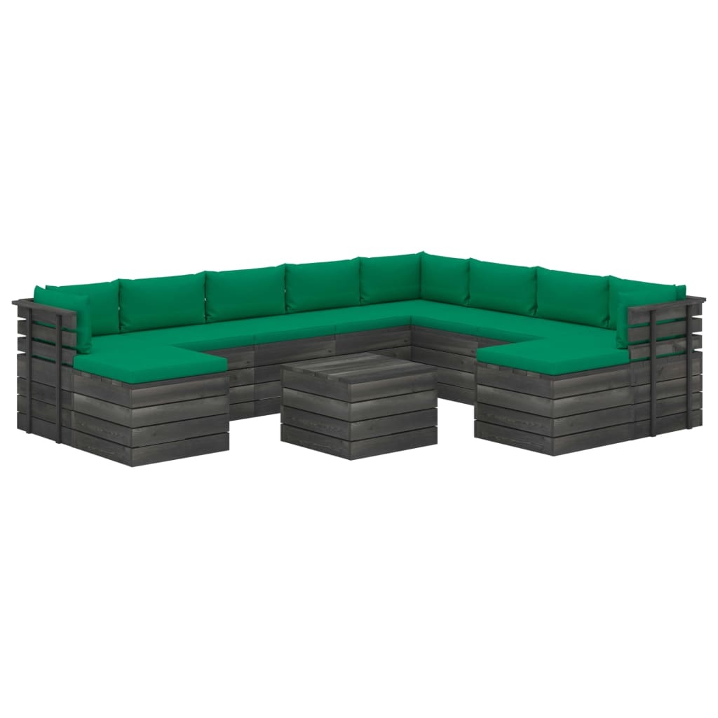 VidaXL 11-delige Loungeset met kussens pallet massief grenenhout