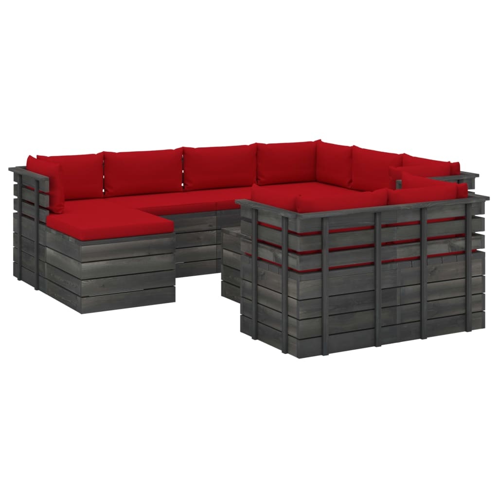 vidaXL 10-delige Loungeset met kussens pallet massief grenenhout