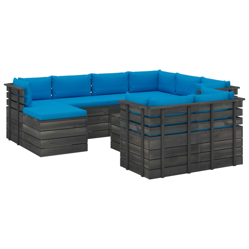 vidaXL 10-delige Loungeset met kussens pallet massief grenenhout