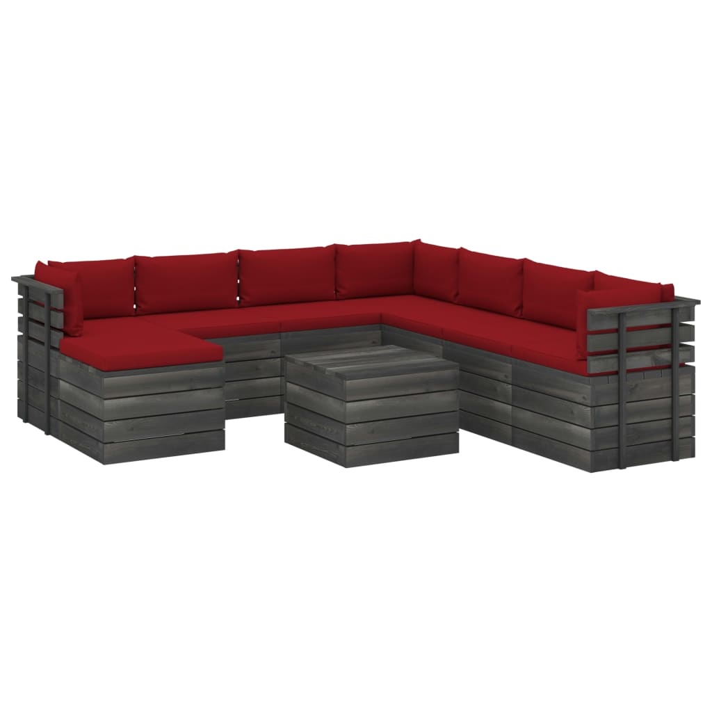VidaXL 9-delige Loungeset met kussens pallet massief grenenhout