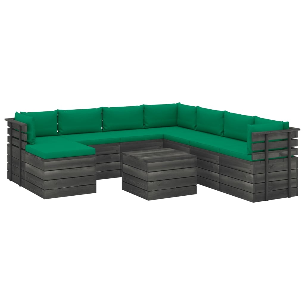 VidaXL 9-delige Loungeset met kussens pallet massief grenenhout
