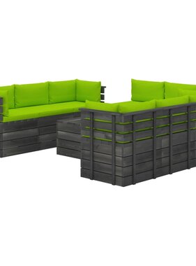 VidaXL 9-delige Loungeset met kussens pallet massief grenenhout
