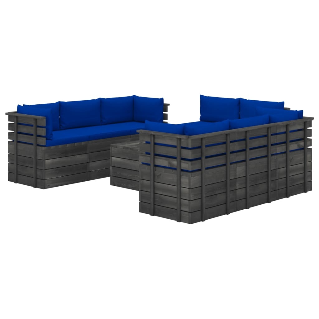 VidaXL 9-delige Loungeset met kussens pallet massief grenenhout