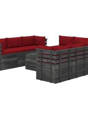 VidaXL 9-delige Loungeset met kussens pallet massief grenenhout