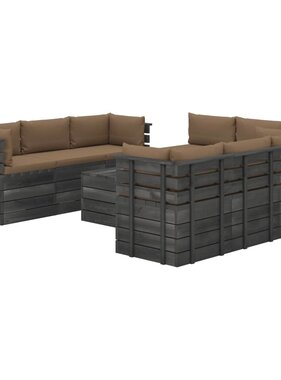VidaXL 9-delige Loungeset met kussens pallet massief grenenhout