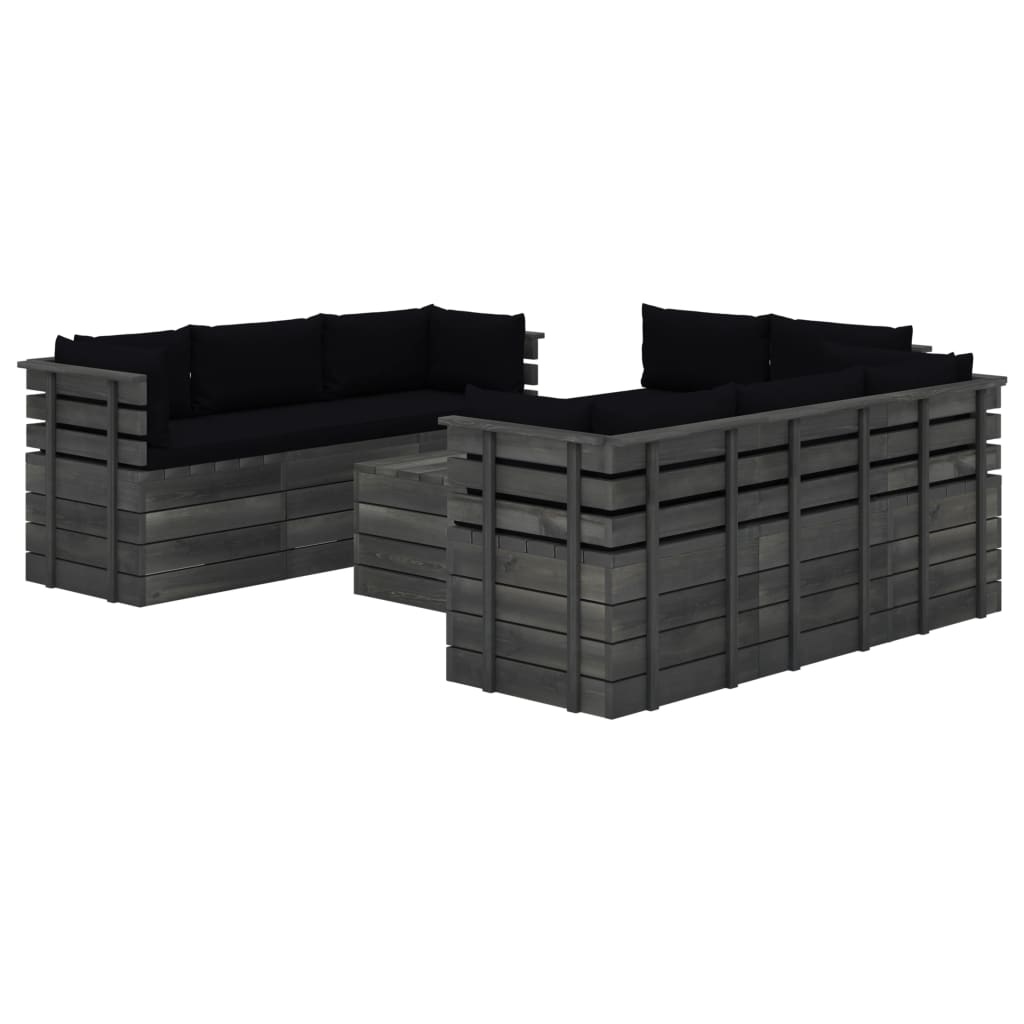 VidaXL 9-delige Loungeset met kussens pallet massief grenenhout