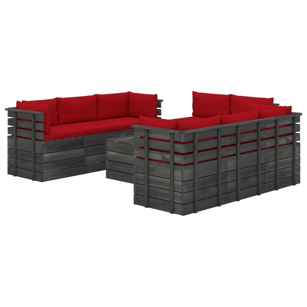 VidaXL 9-delige Loungeset met kussens pallet massief grenenhout