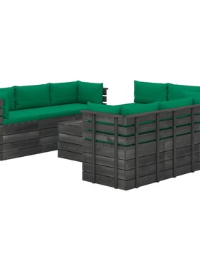 VidaXL 9-delige Loungeset met kussens pallet massief grenenhout