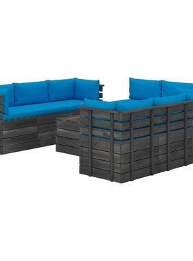 VidaXL 9-delige Loungeset met kussens pallet massief grenenhout