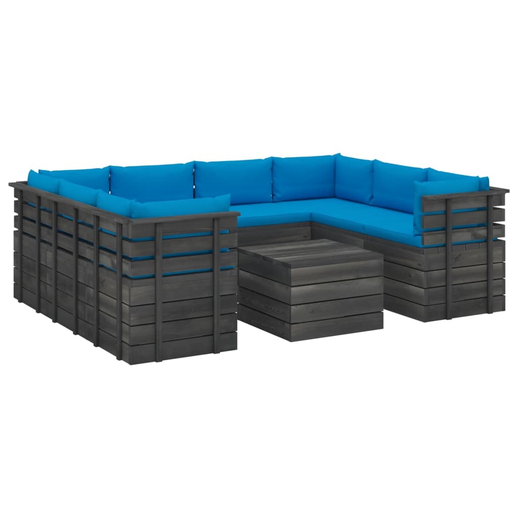 VidaXL 9-delige Loungeset met kussens pallet massief grenenhout