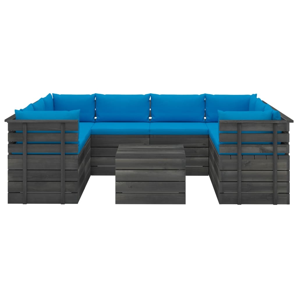 VidaXL 9-delige Loungeset met kussens pallet massief grenenhout