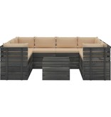 VidaXL 9-delige Loungeset met kussens pallet massief grenenhout