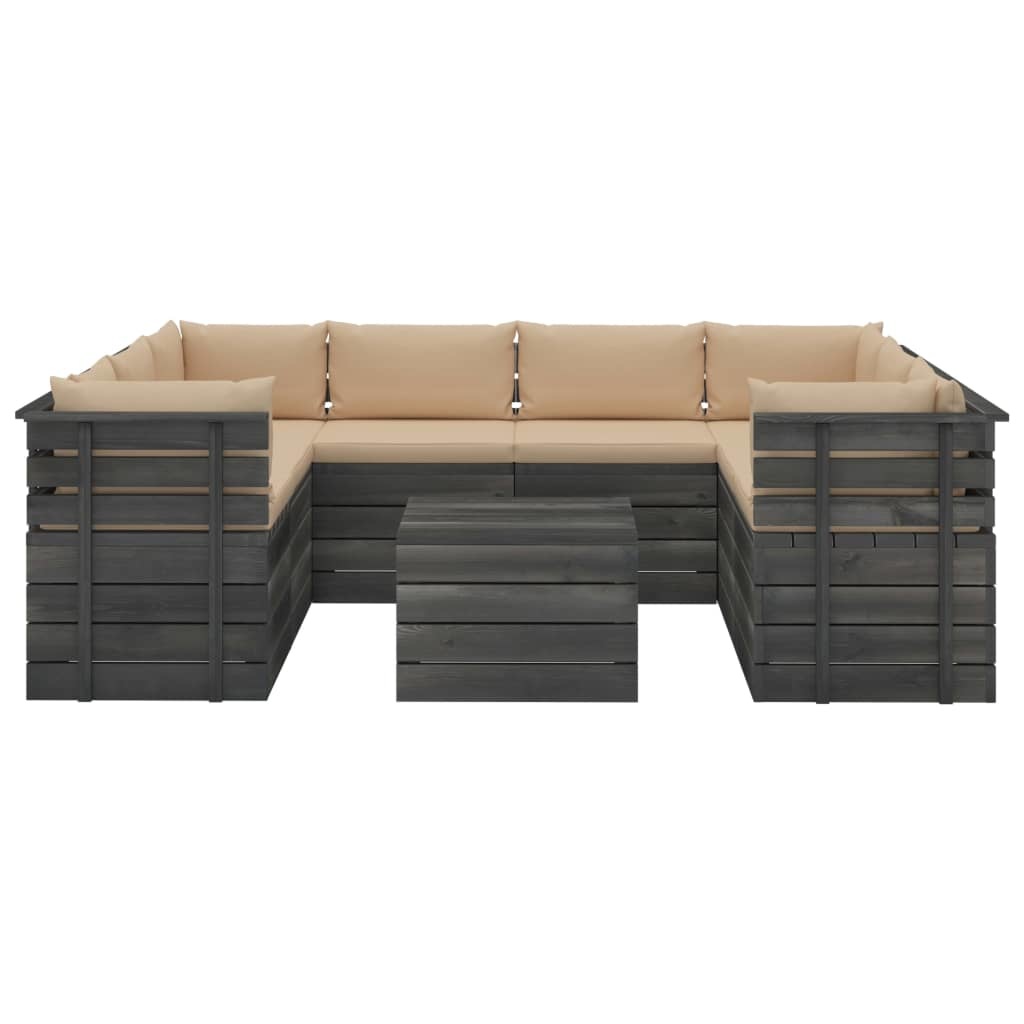 VidaXL 9-delige Loungeset met kussens pallet massief grenenhout