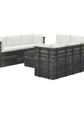 VidaXL 9-delige Loungeset met kussens pallet massief grenenhout