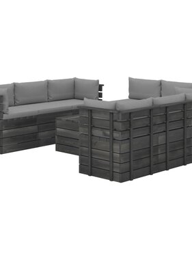 VidaXL 9-delige Loungeset met kussens pallet massief grenenhout