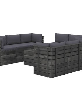 VidaXL 9-delige Loungeset met kussens pallet massief grenenhout