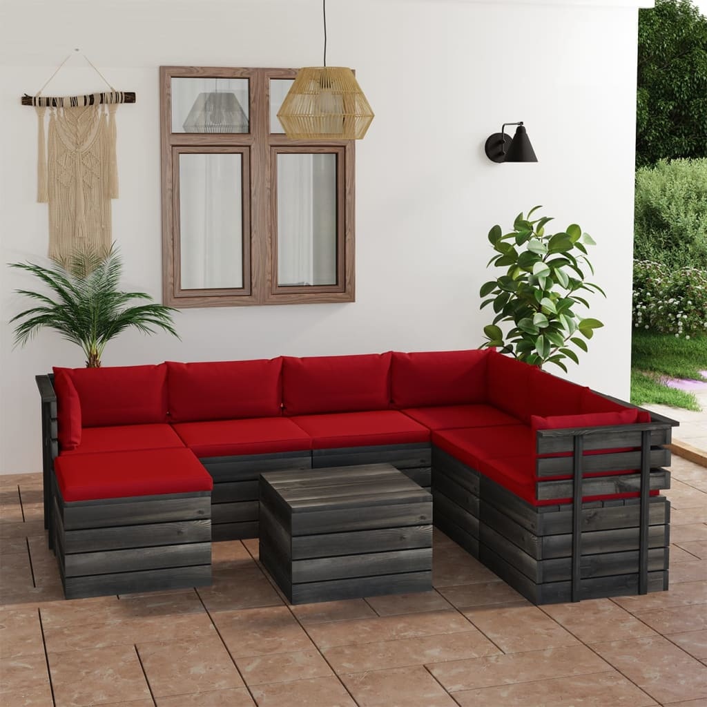 VidaXL 8-delige Loungeset met kussens pallet massief grenenhout