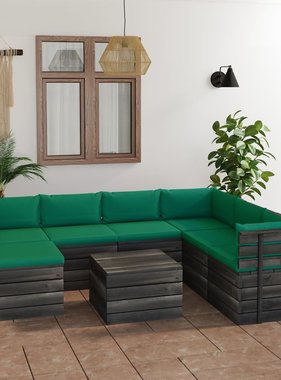 VidaXL 8-delige Loungeset met kussens pallet massief grenenhout