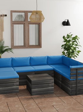 VidaXL 8-delige Loungeset met kussens pallet massief grenenhout