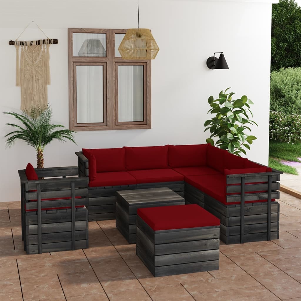 VidaXL 8-delige Loungeset met kussens pallet massief grenenhout