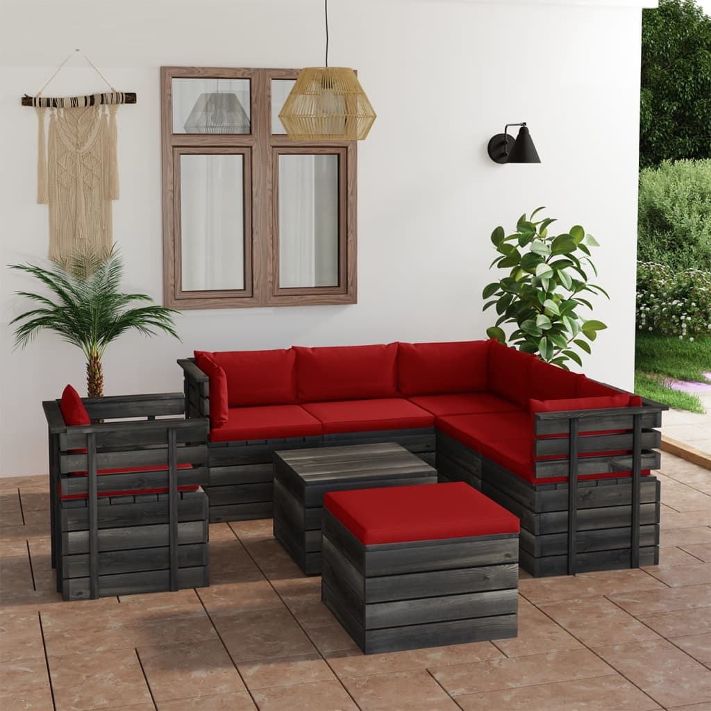 vidaXL 8-delige Loungeset met kussens pallet massief grenenhout