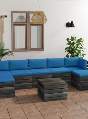 vidaXL 8-delige Loungeset met kussens pallet massief grenenhout