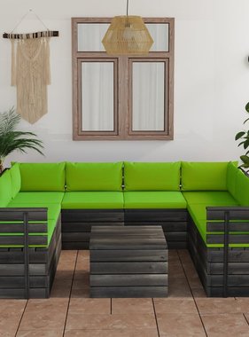 vidaXL 9-delige Loungeset met kussens pallet massief grenenhout