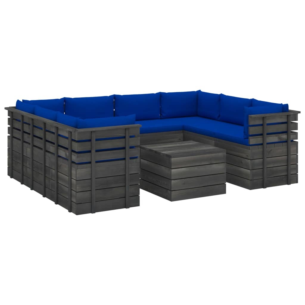 vidaXL 9-delige Loungeset met kussens pallet massief grenenhout