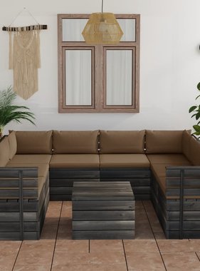 VidaXL 9-delige Loungeset met kussens pallet massief grenenhout